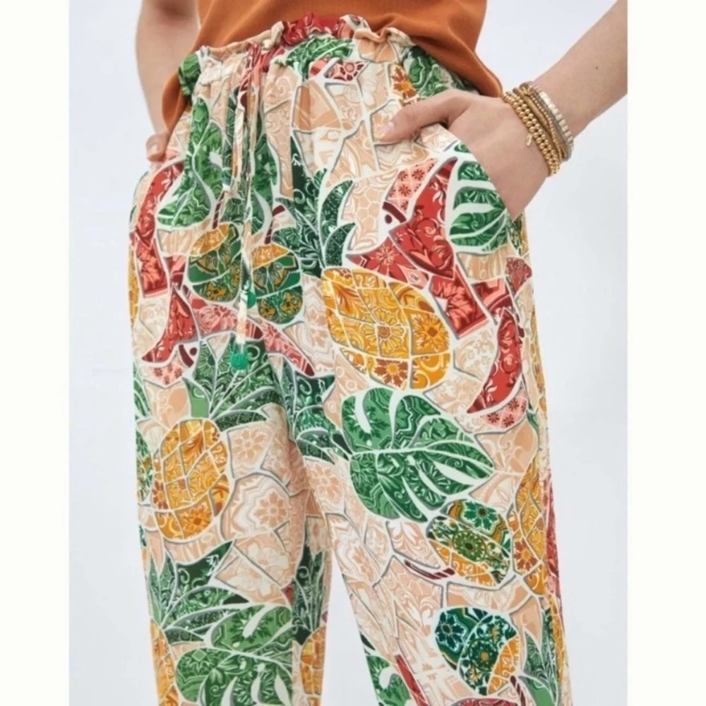 Anthropologie farm rio pineapple 🍍 print pants new with tags sz lg